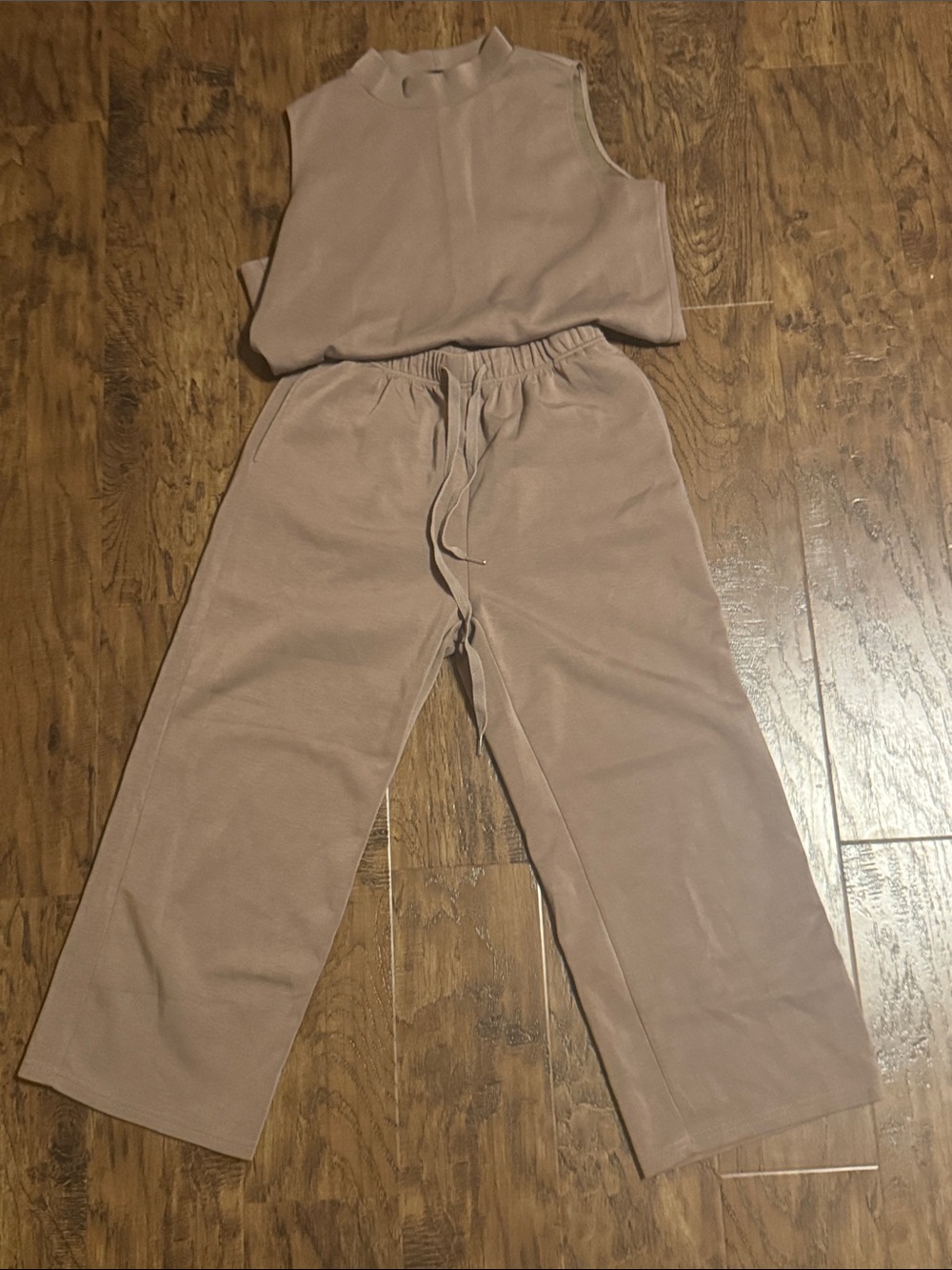 Amazon Women's Wide-Leg Drawstring Pants and Sleeveless Top in Taupe